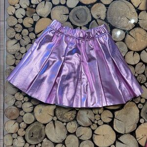 Zara Kids Shiny Pink Faux Leather Pleated Skirt
